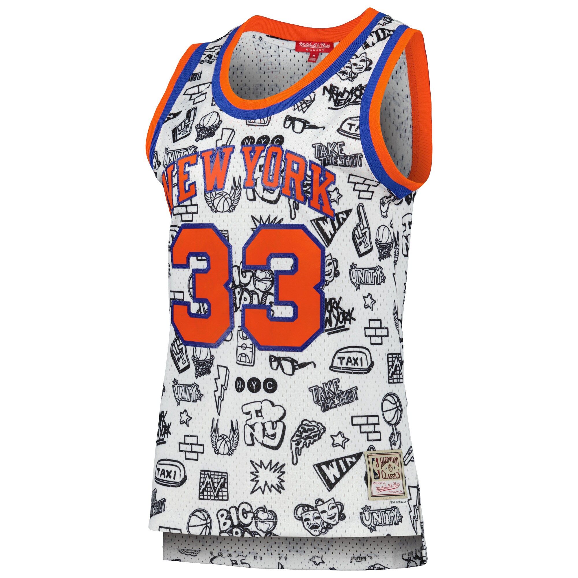 Patrick Ewing New York Knicks Mitchell & Ness Women’s 1991 Doodle Swingman Jersey – White