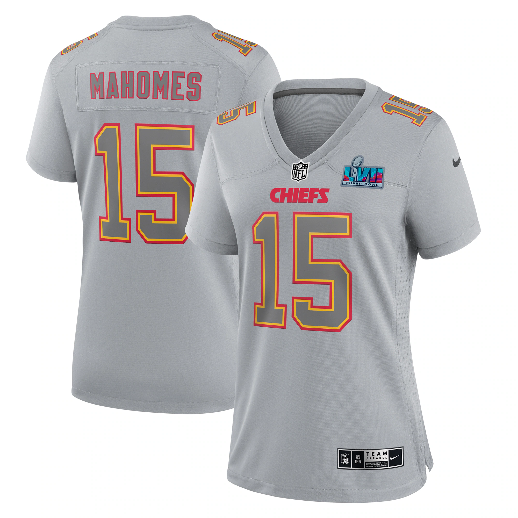 Patrick Mahomes Kansas City Chiefs Nike Women's Super Bowl LVII Patch Atmosphere Fashion Game Jersey - Gray