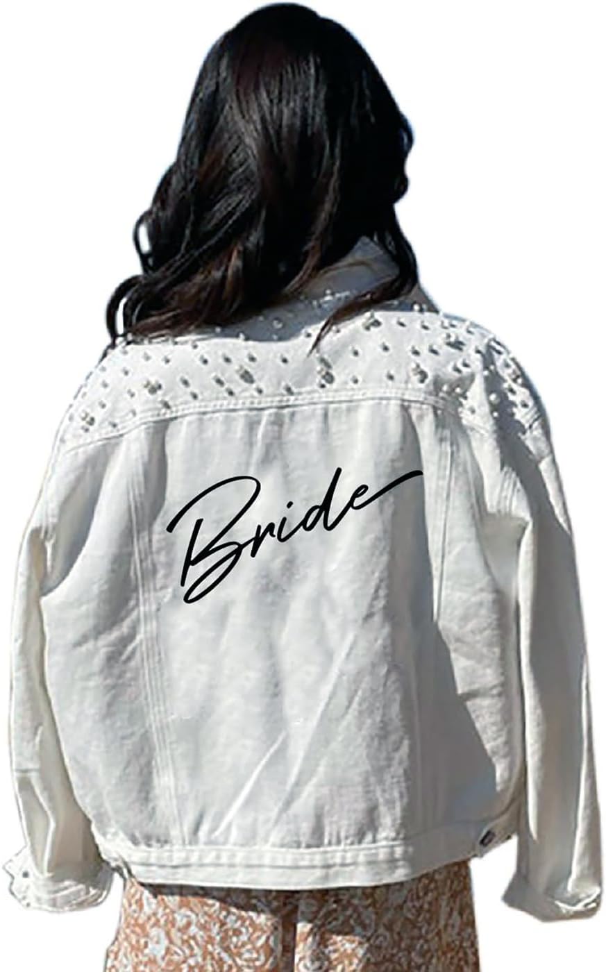 Pearl Bride Denim Jacket Custom Mrs Bride Bachelorette jacket Hen party gift