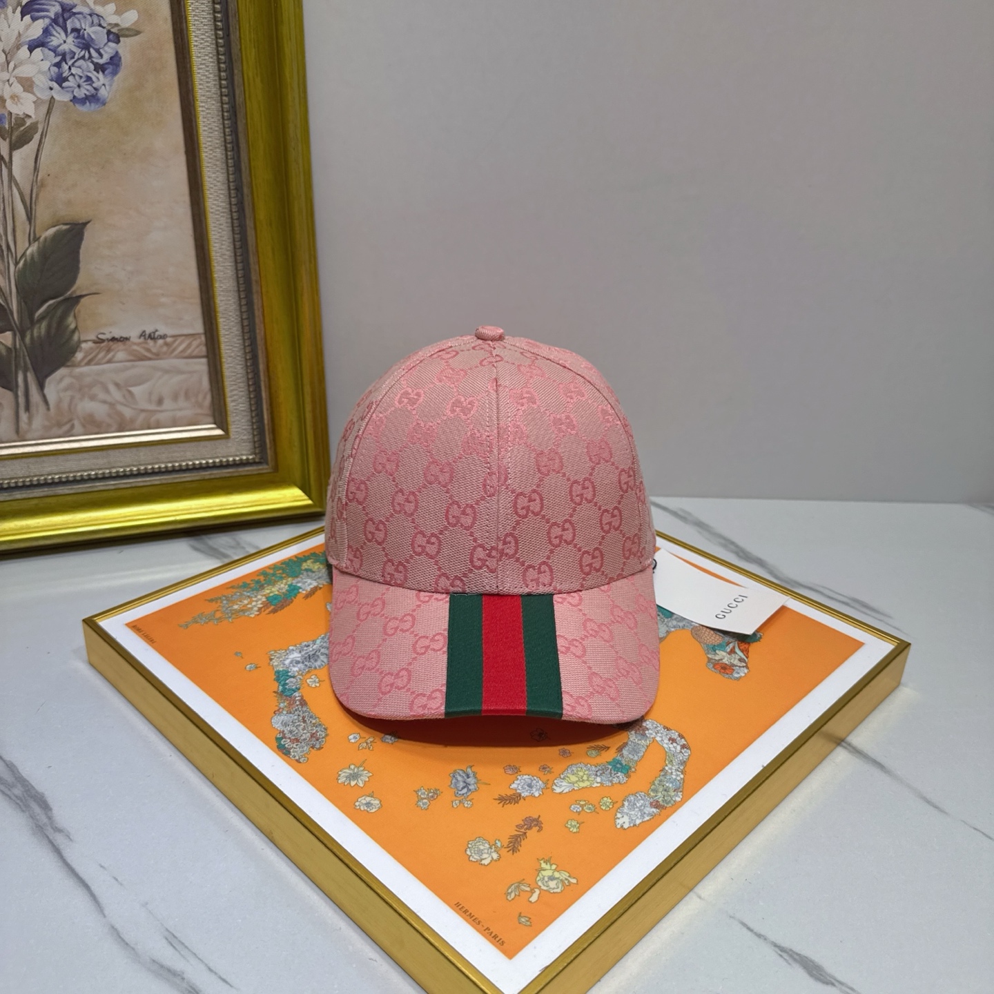 Gucci Pink GG Canvas Cap - Gucci Pink GG Canvas Baseball Cap - Striped