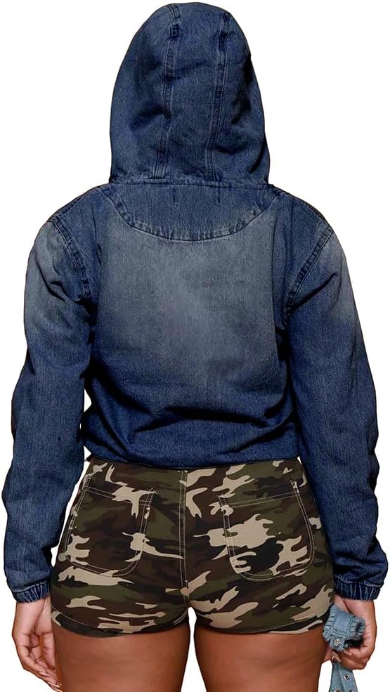 PINSV Women’s Half Zip Denim Hoodie Pullover Jacket Jean Sweatshirt Tops