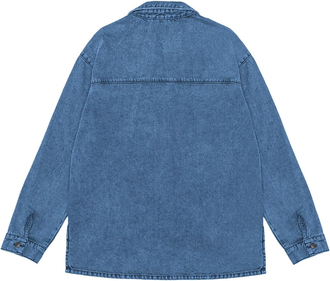 PLNOTME Womens Oversized Jean Jacket Casual Button Up Denim Overshirt Trendy Long Sleeve Denim Jacket Coat