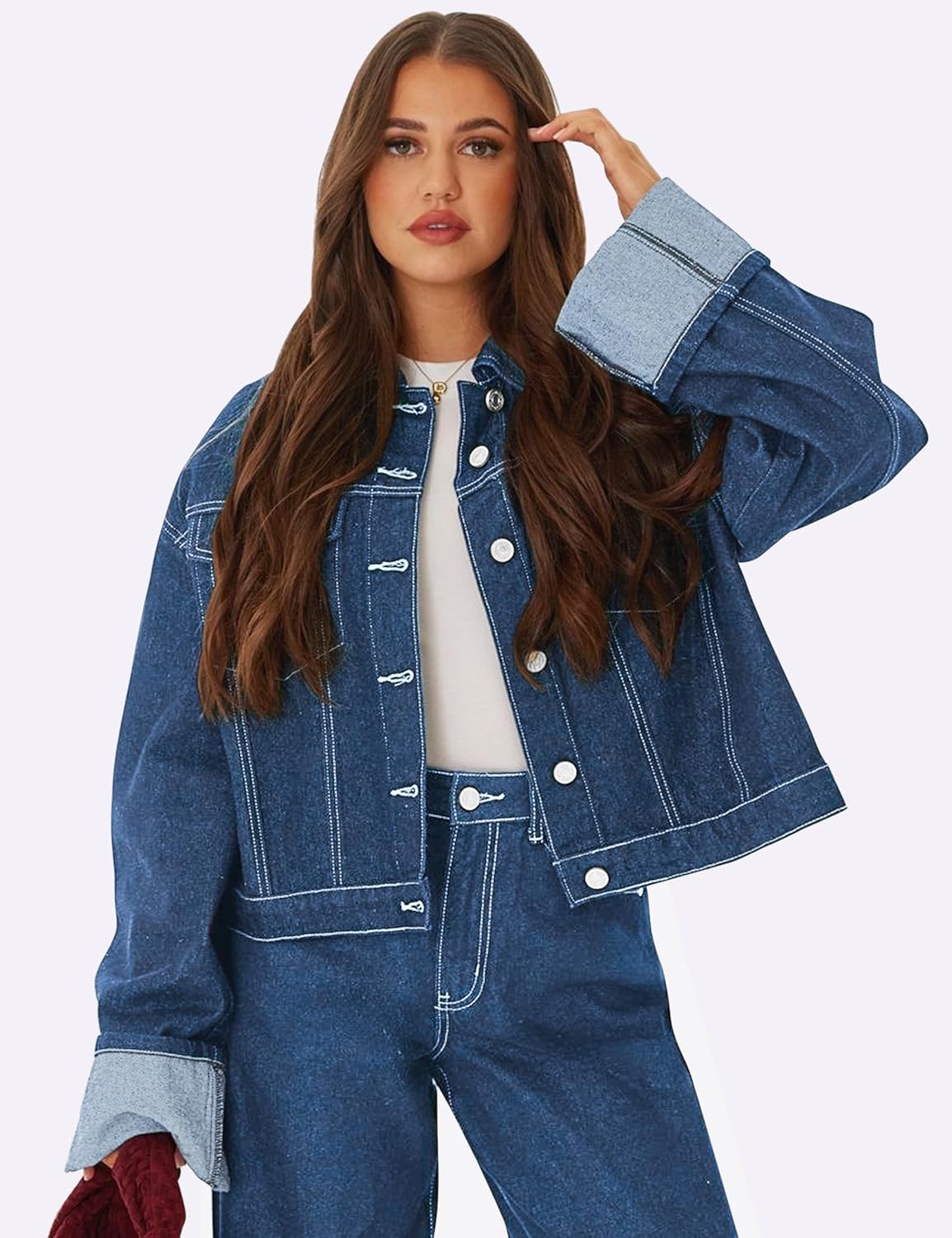 POLIRO Women’s Denim Jacket Long Sleeve Button Down Jean Jacket Women with Pockets