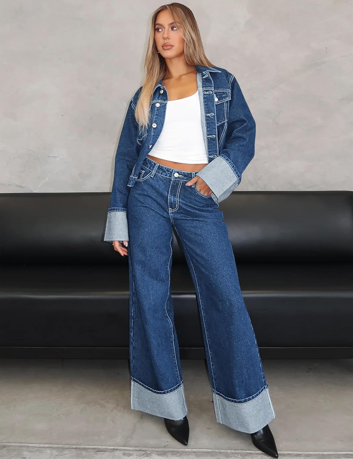 POLIRO Women’s Denim Jacket Long Sleeve Button Down Jean Jacket Women with Pockets