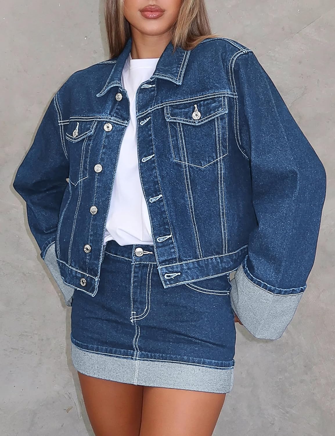 POLIRO Women’s Denim Jacket Long Sleeve Button Down Jean Jacket Women with Pockets