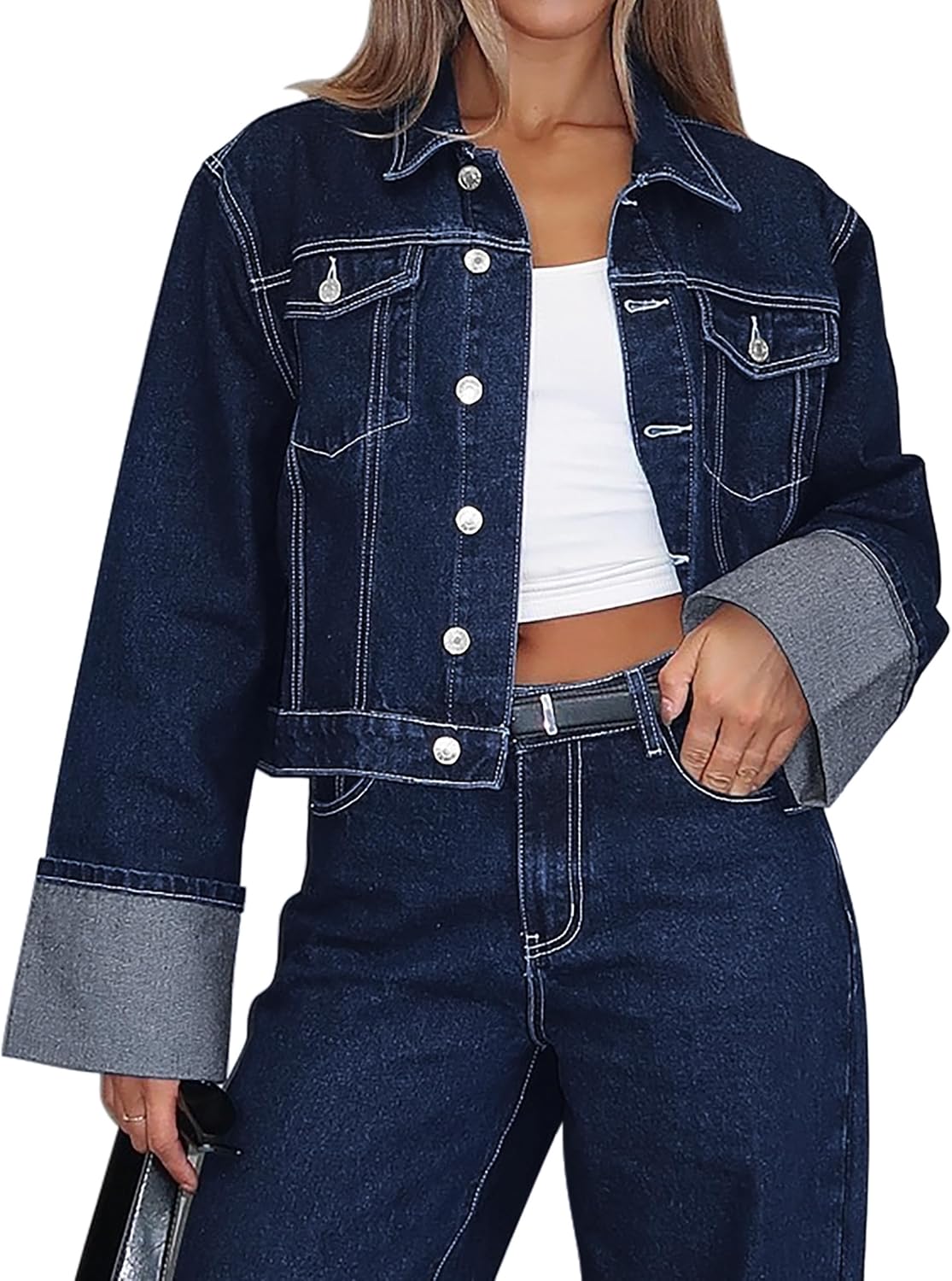 POLIRO Women’s Denim Jacket Long Sleeve Button Down Jean Jacket Women with Pockets