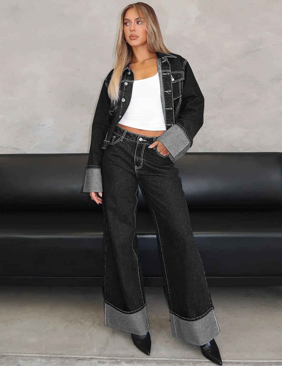 POLIRO Women’s Denim Jacket Long Sleeve Button Down Jean Jacket Women with Pockets