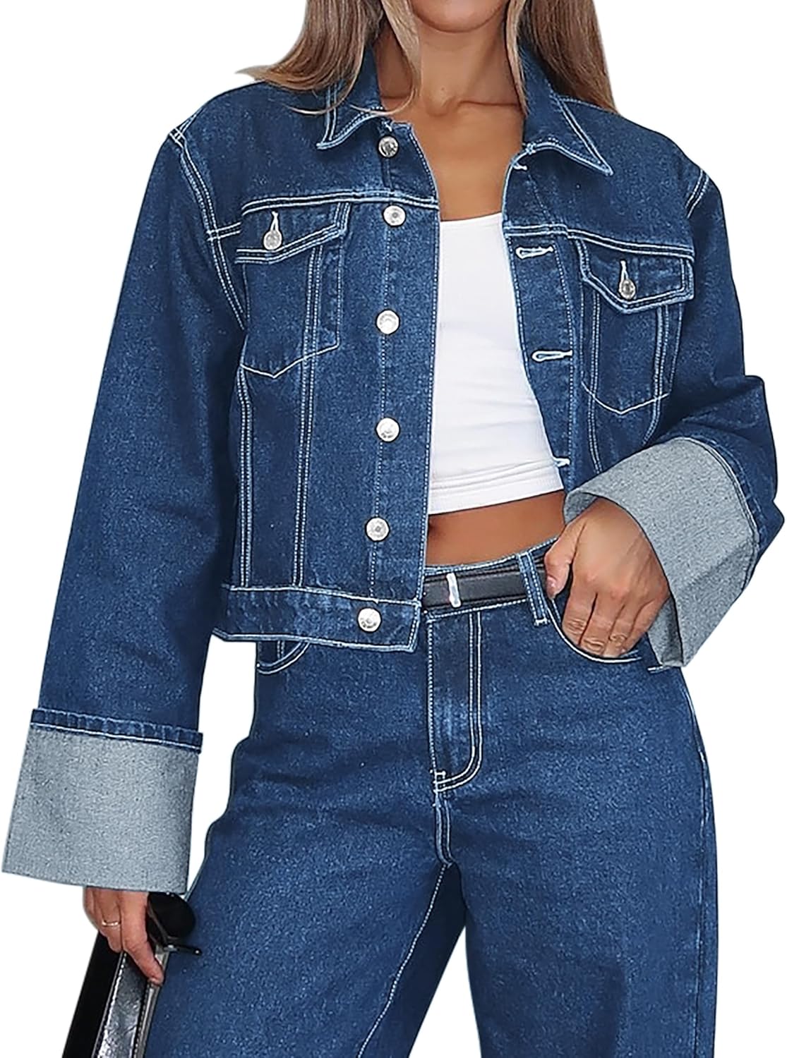 POLIRO Women’s Denim Jacket Long Sleeve Button Down Jean Jacket Women with Pockets