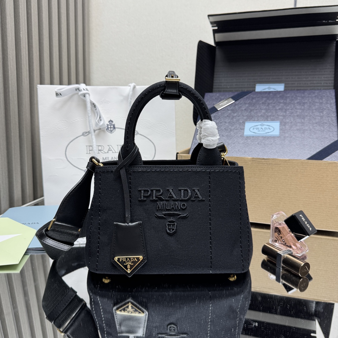 Prada Black Prada Jardinière cotton canvas mini handbag | PRADA