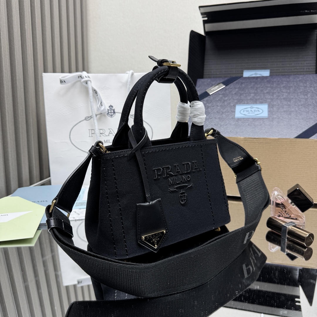 Prada Black Prada Jardinière cotton canvas mini handbag | PRADA