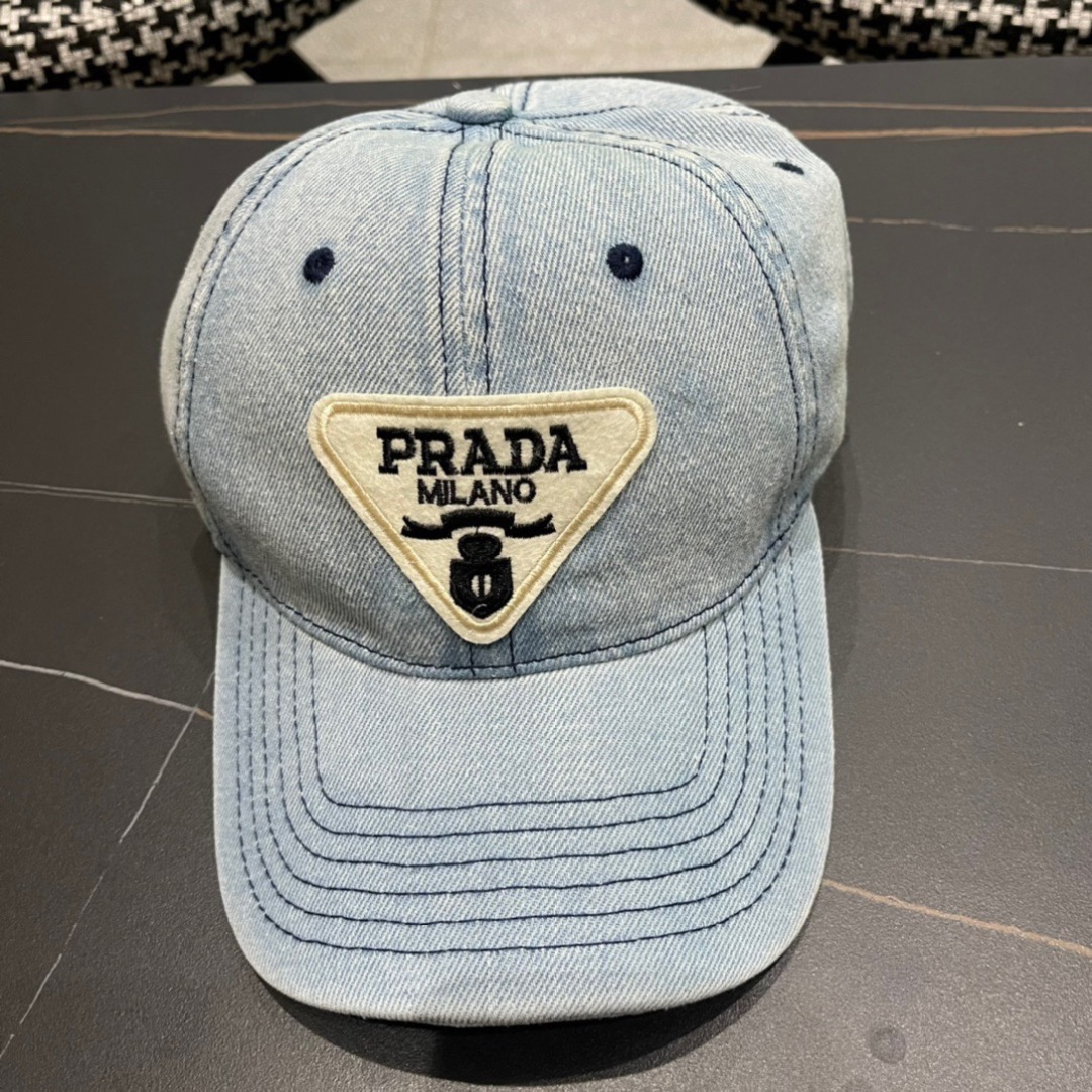 Prada Light Wash Denim Cap - Triangle Logo
