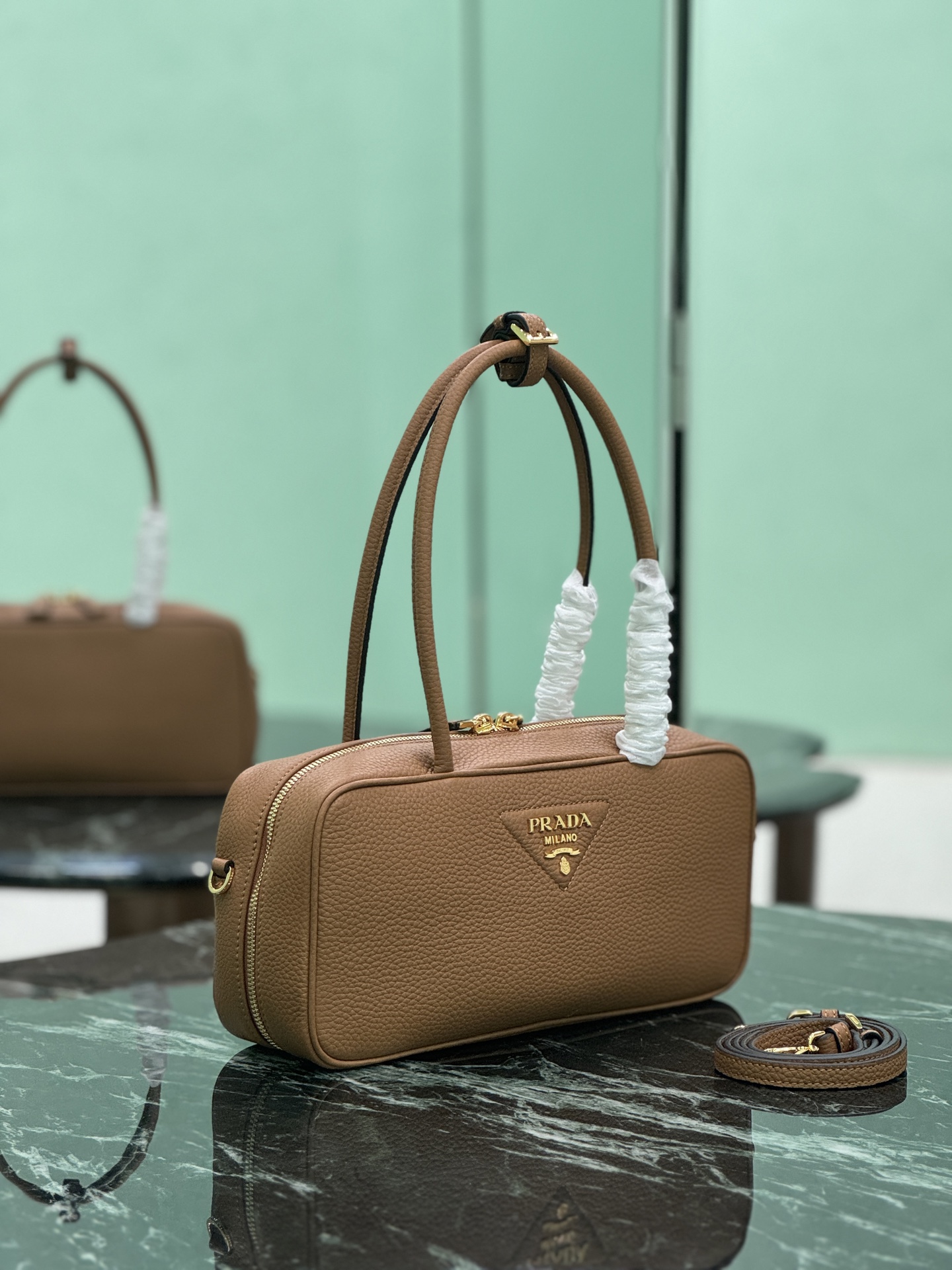 Prada Large Leather Top-Handle Bag brown