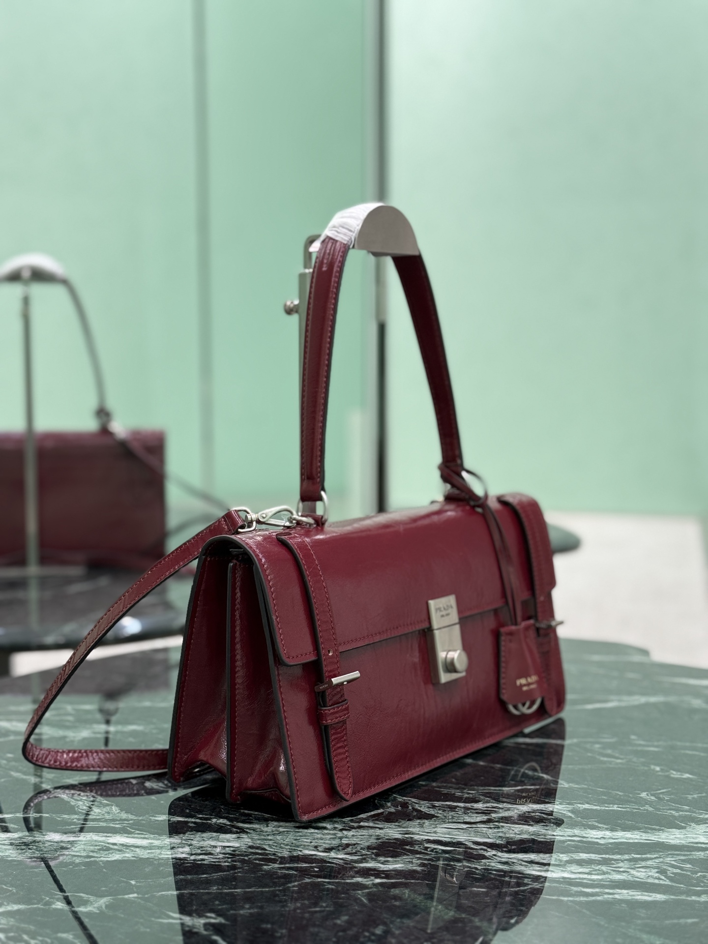 Prada Medium Leather Tote Bag | Brown red | PRADA  01179