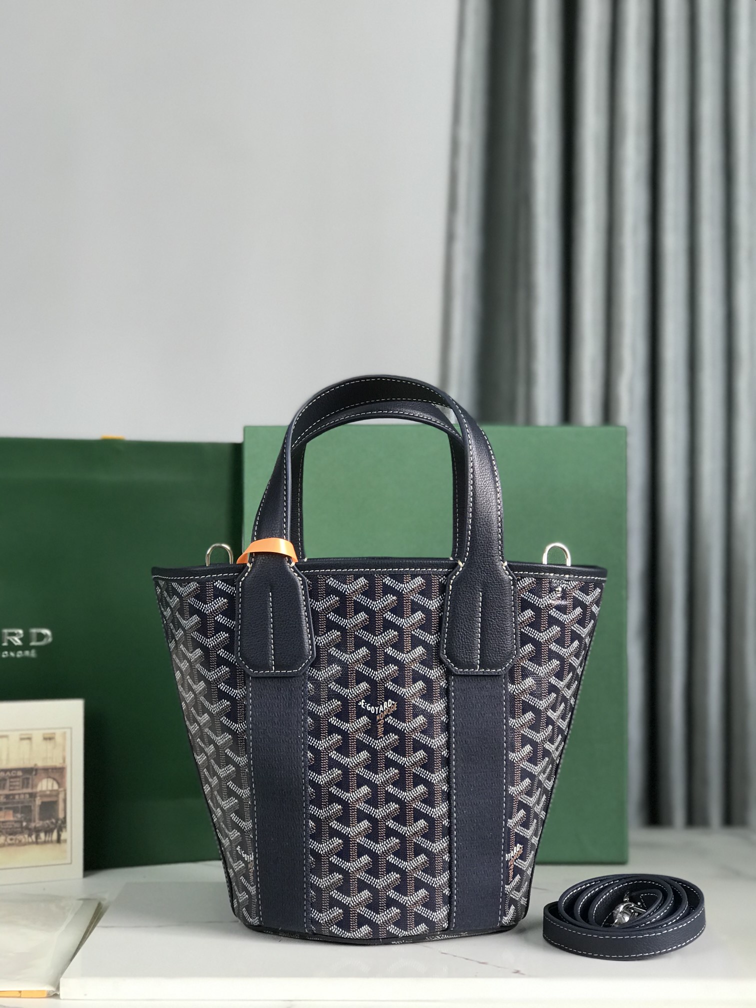 Pre-Owned Goyard PM Belharra Tote Printed Coated Canvas  bag in navy