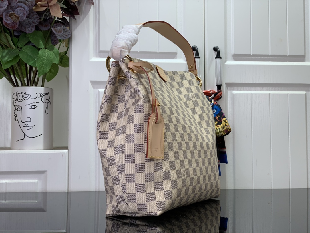 Pre-owned Louis Vuitton Graceful MM Damier Azur Pink Ballerine Interior