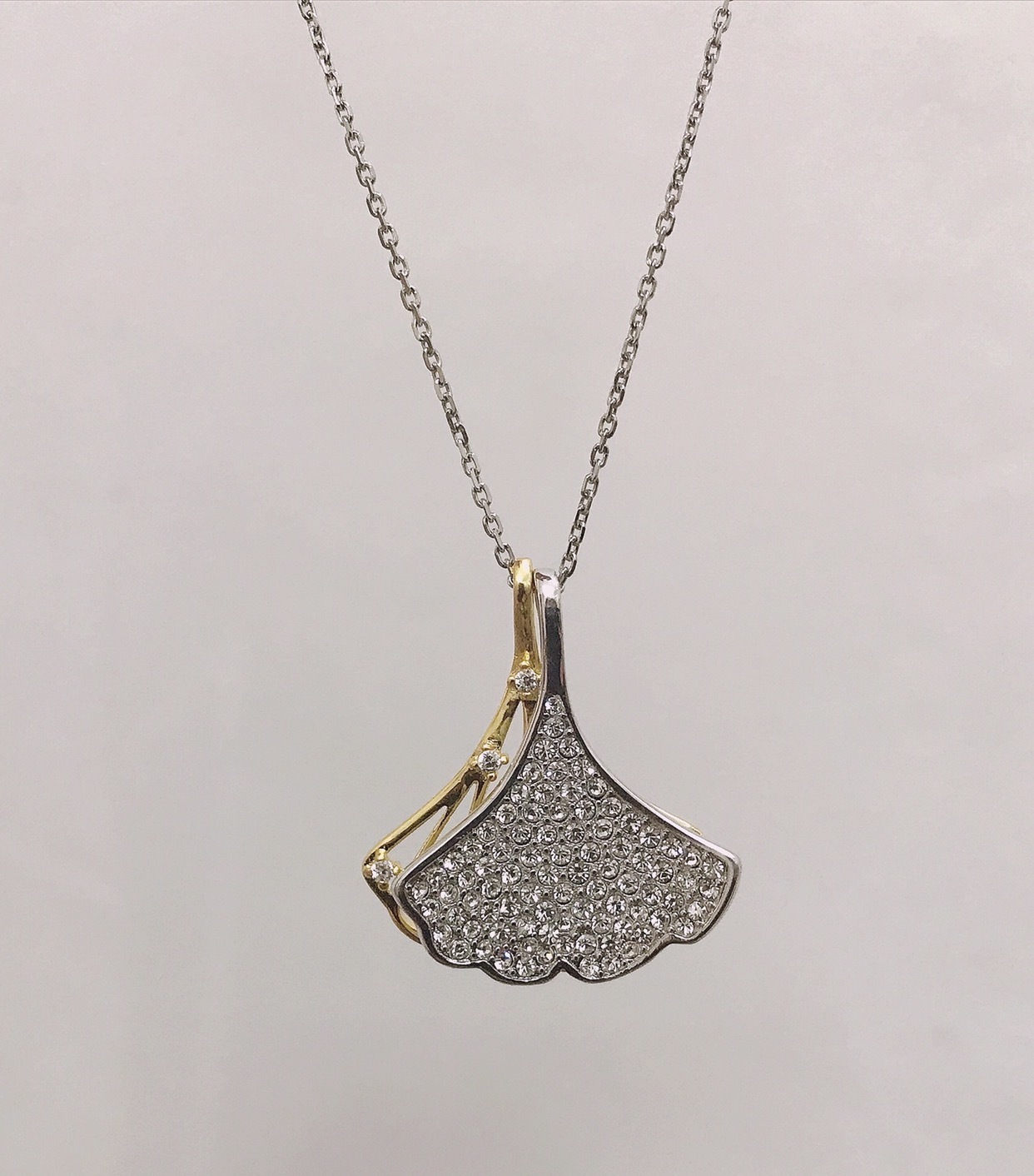 Swarovski Stunning Ginkgo Leaf Necklace – Crystal Mixed Metal Finish
