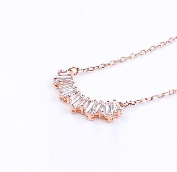 Rose Gold Baguette Diamond Arc Smile Pendant Necklace