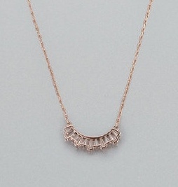 Rose Gold Baguette Diamond Arc Smile Pendant Necklace