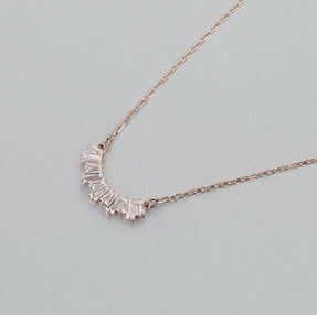Rose Gold Baguette Diamond Arc Smile Pendant Necklace