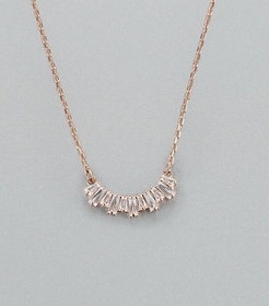 Rose Gold Baguette Diamond Arc Smile Pendant Necklace
