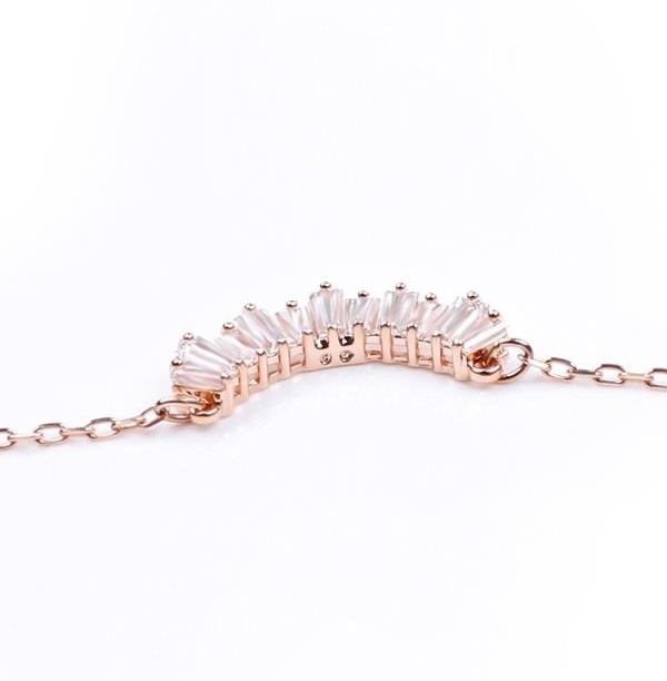 Rose Gold Baguette Diamond Arc Smile Pendant Necklace
