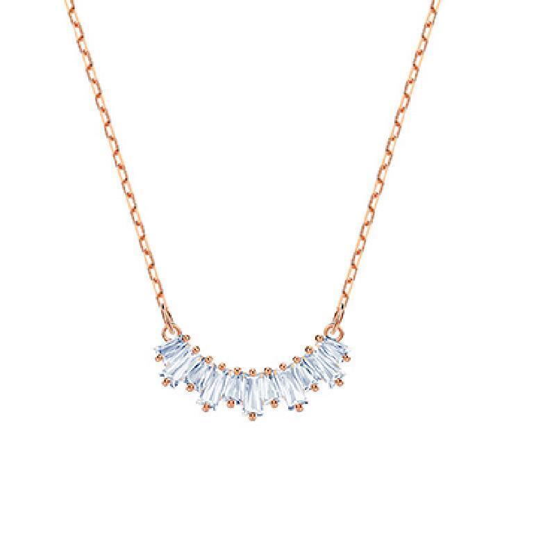 Rose Gold Baguette Diamond Arc Smile Pendant Necklace