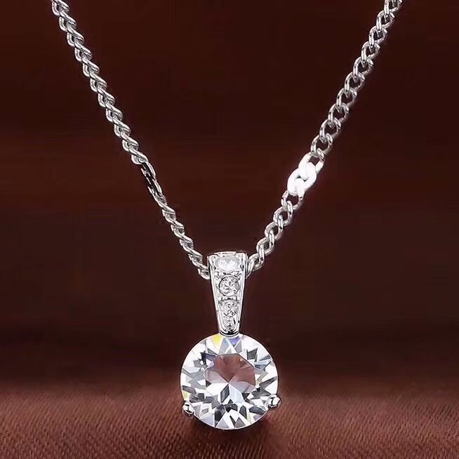 Elegant Rose Gold Round Solitaire Zirconia Pendant Necklace