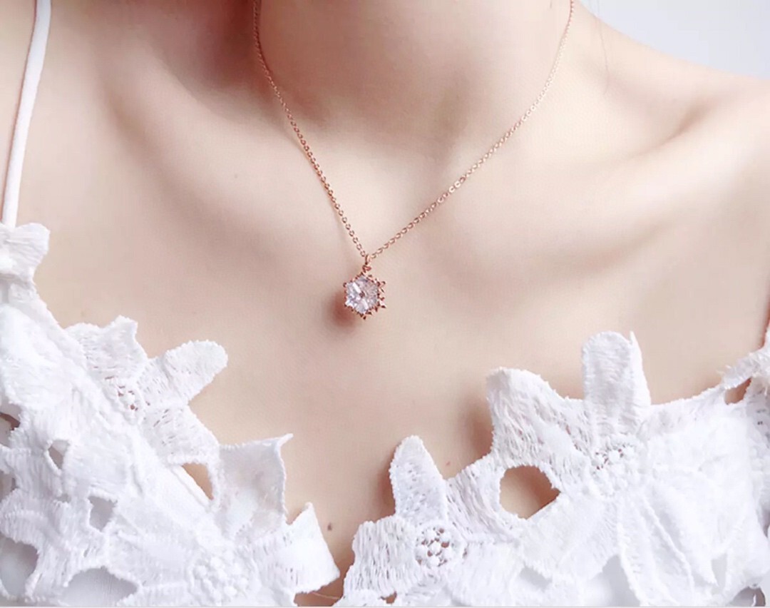 Swarovski Magic Snowflake Pendant Necklace – Rose Gold Tone Finish