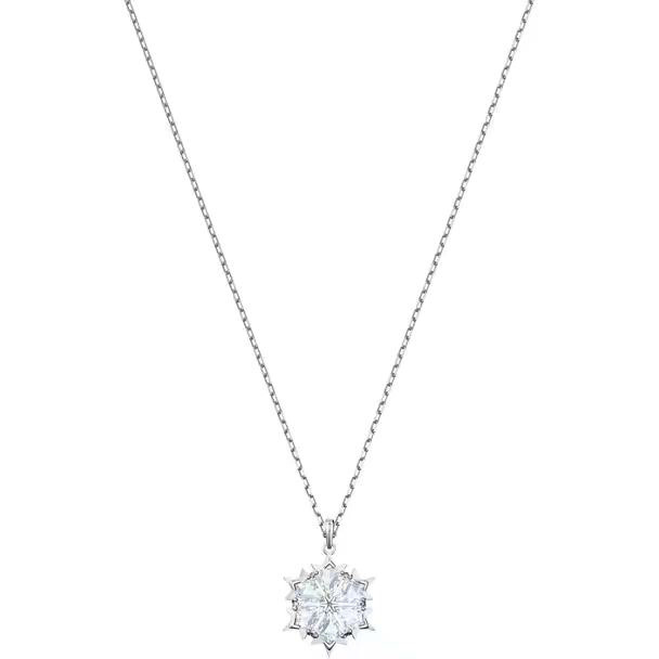Elegant Snowflake Crystal Pendant Necklace in Silver Tone