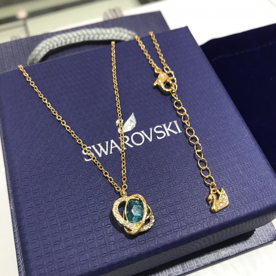 Swarovski Gold-Tone Blue Crystal Pavé Orb Pendant Necklace for Women