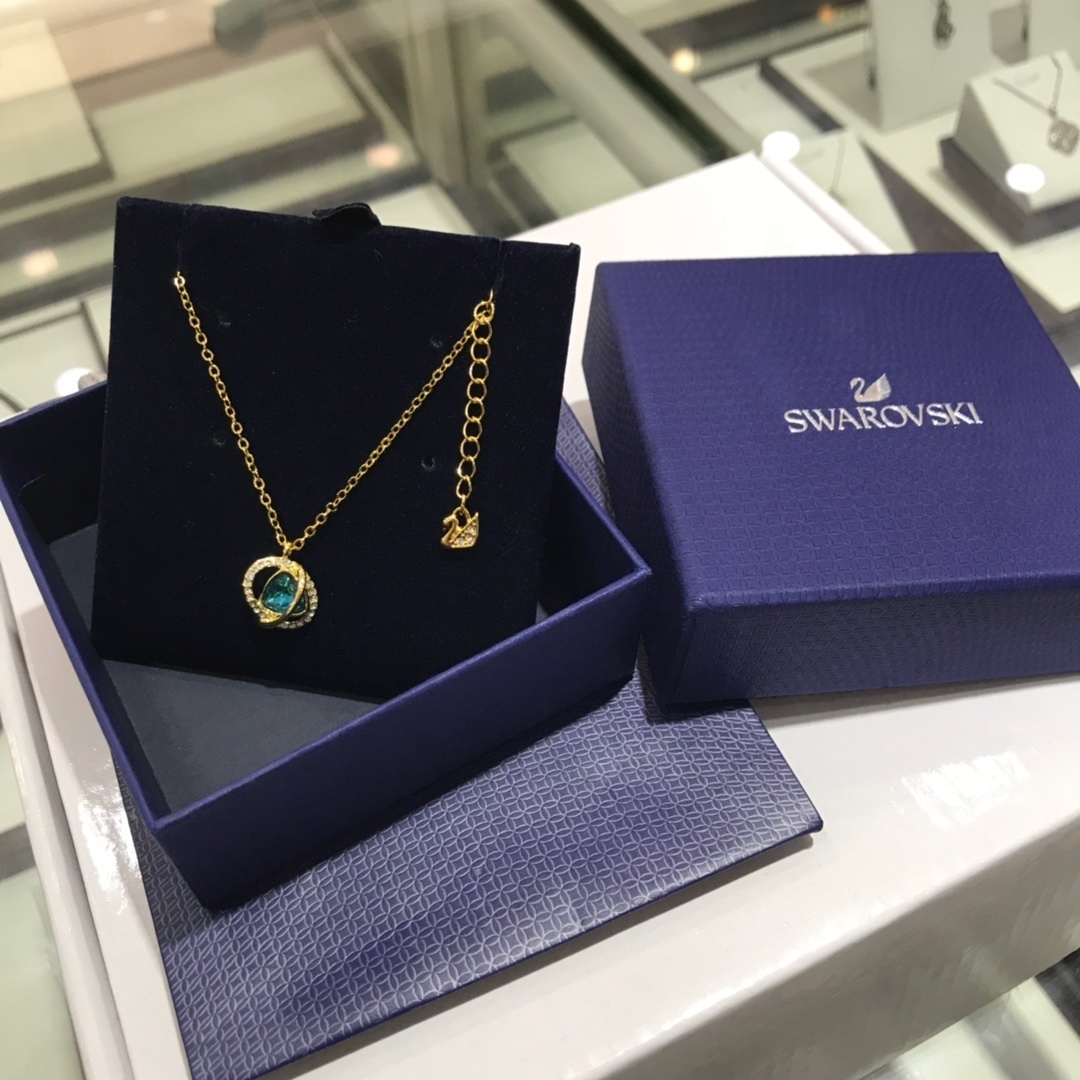 Swarovski Gold-Tone Blue Crystal Pavé Orb Pendant Necklace for Women