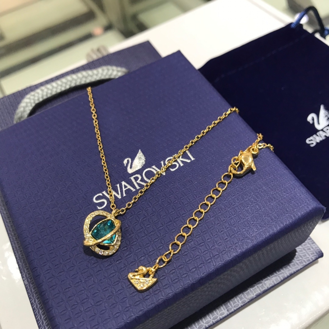 Swarovski Gold-Tone Blue Crystal Pavé Orb Pendant Necklace for Women