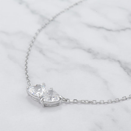 Elegant 925 Sterling Silver Interlocking Double Heart Necklace