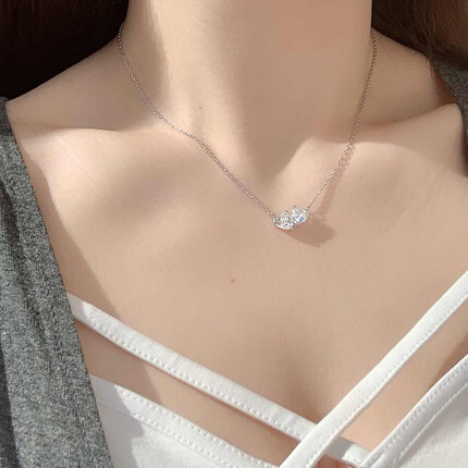 Elegant 925 Sterling Silver Interlocking Double Heart Necklace