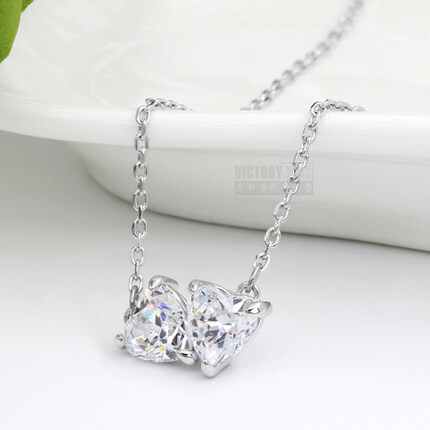 Elegant 925 Sterling Silver Interlocking Double Heart Necklace