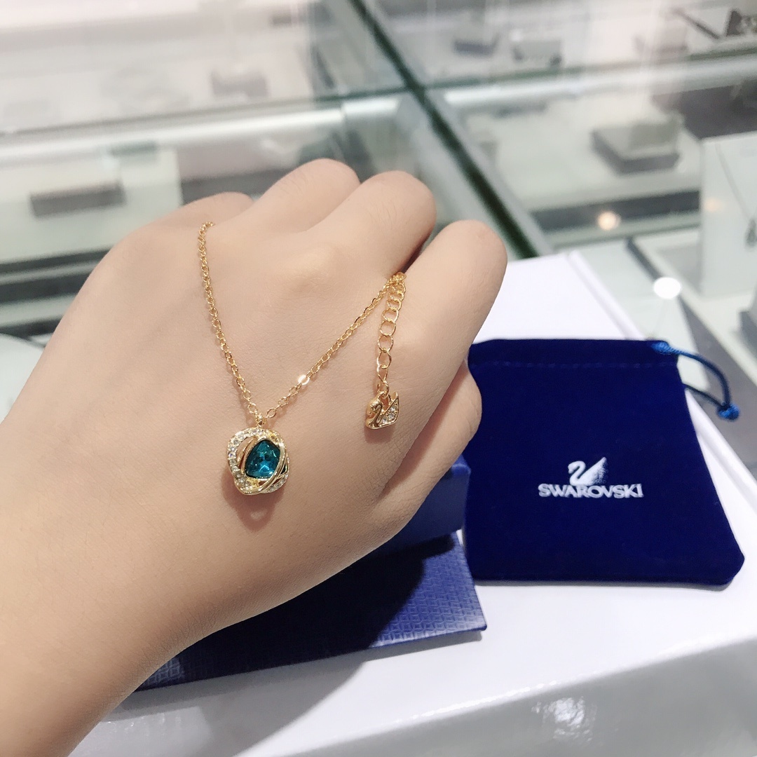 Swarovski Gold-Tone Blue Crystal Pavé Orb Pendant Necklace for Women