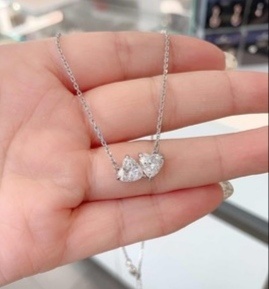 Elegant 925 Sterling Silver Interlocking Double Heart Necklace