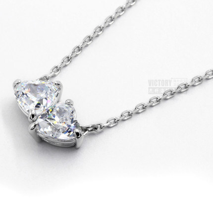 Elegant 925 Sterling Silver Interlocking Double Heart Necklace