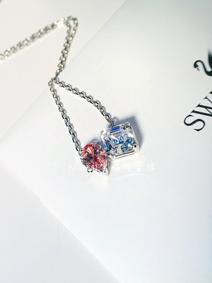 Elegant Pink and Clear Dual Crystal Pendant Necklace