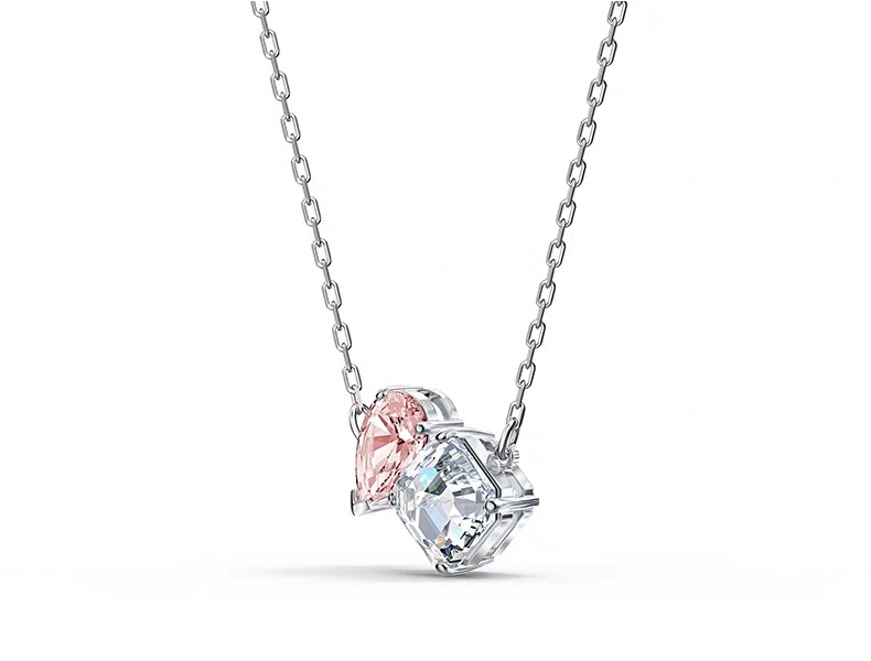 Elegant Pink and Clear Dual Crystal Pendant Necklace