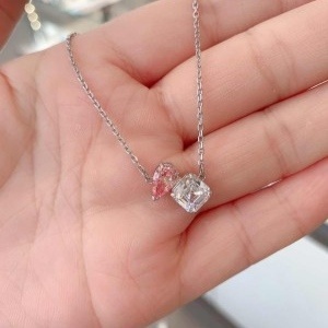 Elegant Pink and Clear Dual Crystal Pendant Necklace