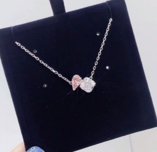 Elegant Pink and Clear Dual Crystal Pendant Necklace