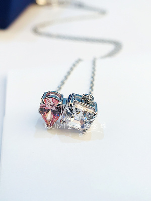 Elegant Pink and Clear Dual Crystal Pendant Necklace