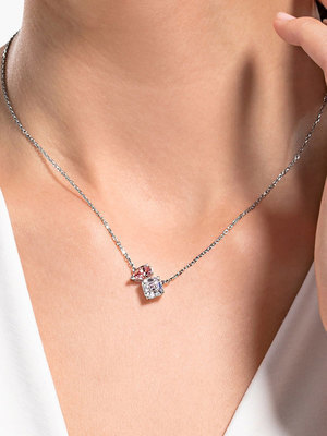 Elegant Pink and Clear Dual Crystal Pendant Necklace