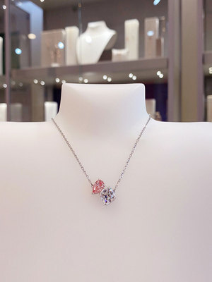 Elegant Pink and Clear Dual Crystal Pendant Necklace