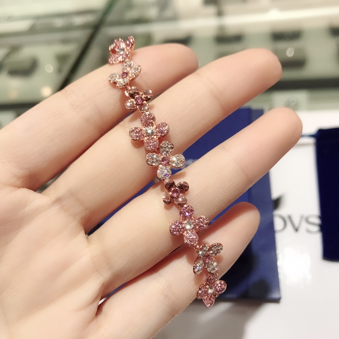 Rose Gold Flower Bracelet with Sparkling Crystals