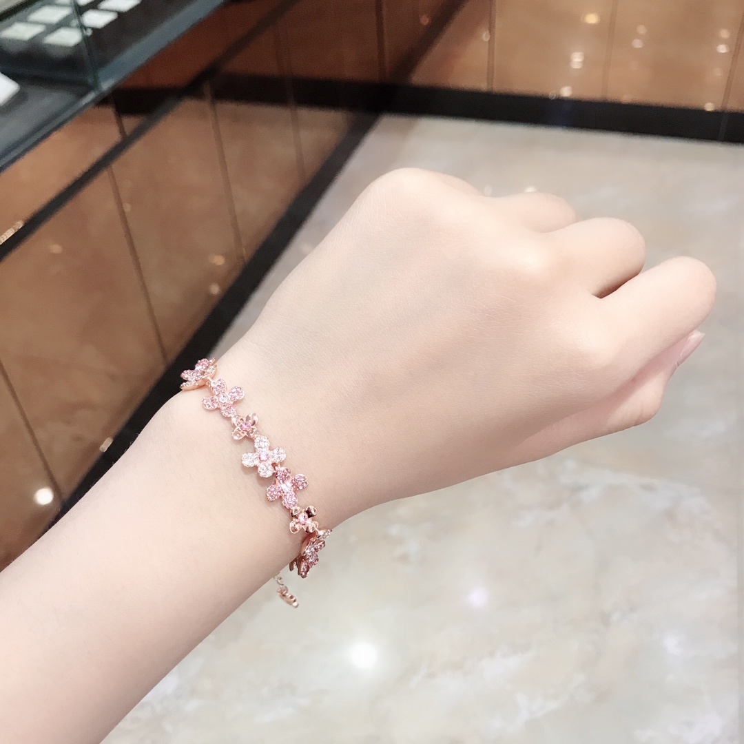 Rose Gold Pink Flower Crystal Bracelet – Elegant Floral Jewelry