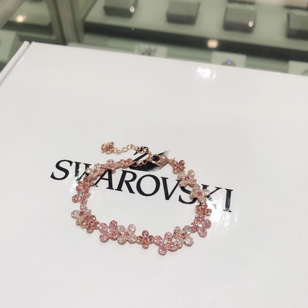 Rose Gold Pink Flower Crystal Bracelet – Elegant Floral Jewelry
