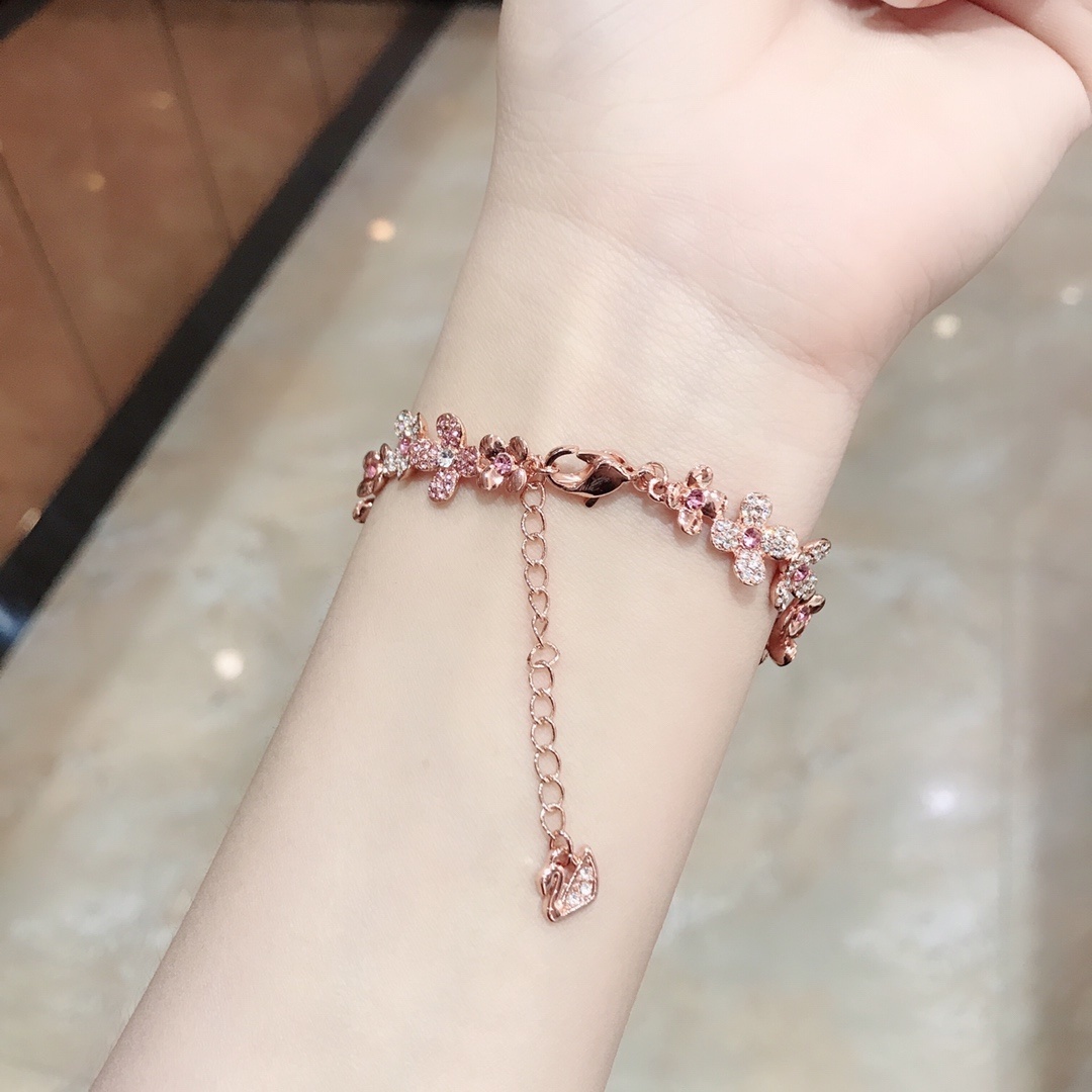 Rose Gold Pink Flower Crystal Bracelet – Elegant Floral Jewelry
