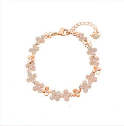 Rose Gold Pink Flower Crystal Bracelet – Elegant Floral Jewelry